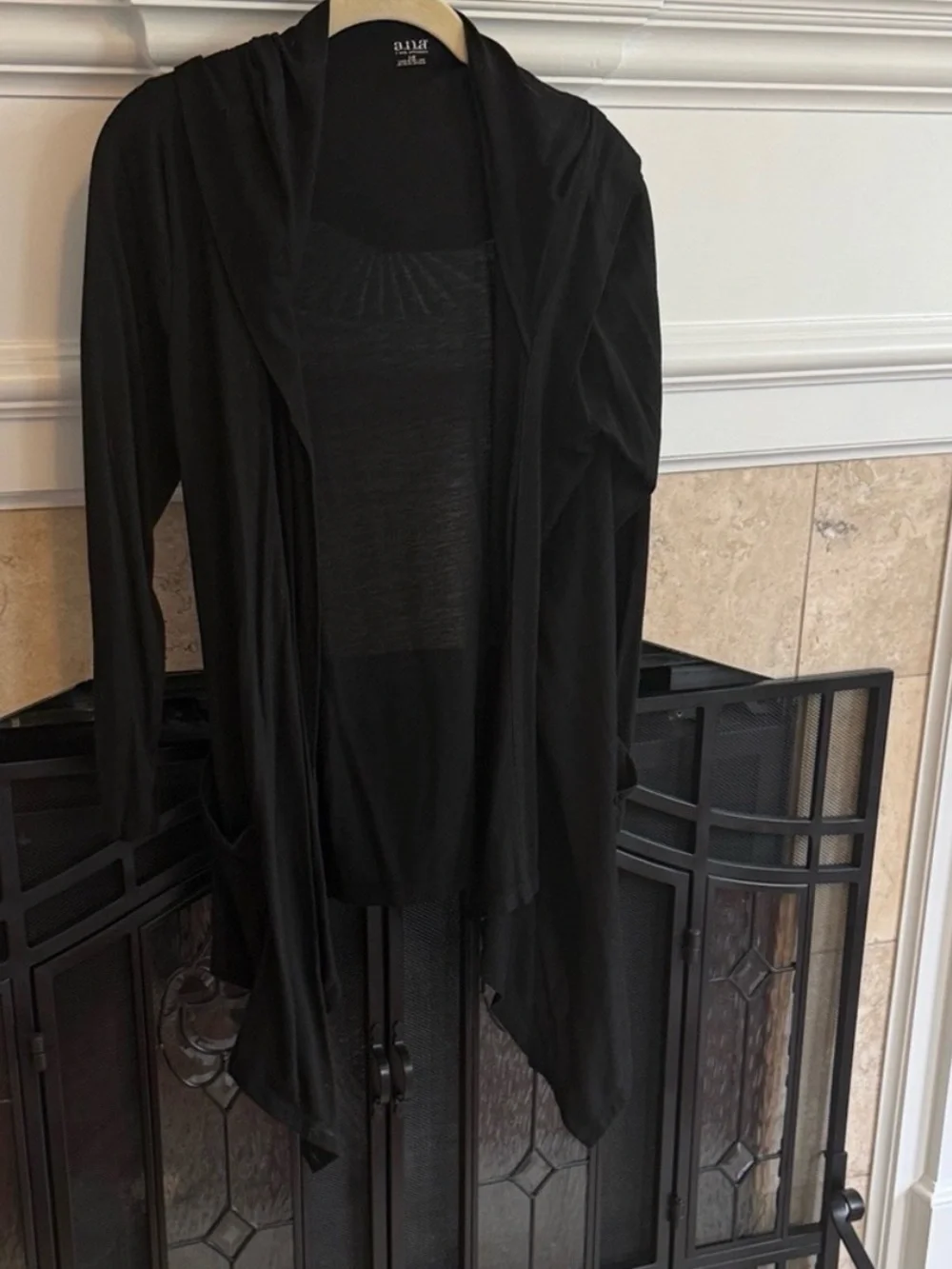 a.n.a Black Hooded Drape Cardigan Asymmetrical Hem Size L